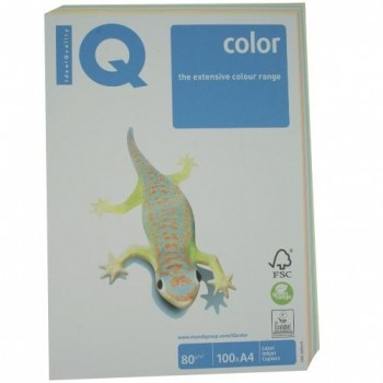 PAQUETE 100 HOJAS SURTIDO COLORES CLAROS (GN27, BL29, YE23, OPI74 Y CR20) A4 80G