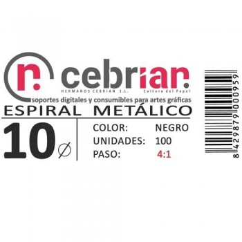 CAJA 100U ESPIRAL METAL 10 MM NEGRO PASO 4:1