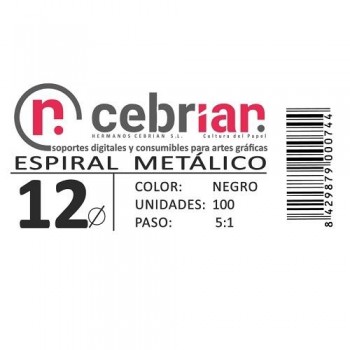 CAJA 100U ESPIRAL METAL 12 MM NEGRO PASO 5:1