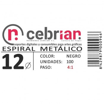 CAJA 100U ESPIRAL METAL 12 MM NEGRO PASO 4:1
