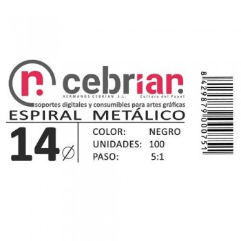 CAJA 100U ESPIRAL METAL 14 MM NEGRO PASO 5:1