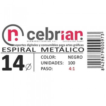 CAJA 100U ESPIRAL METAL 14 MM NEGRO PASO 4:1
