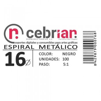 CAJA 100U ESPIRAL METAL 16 MM NEGRO PASO 5:1