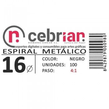 CAJA 100U ESPIRAL METAL 16 MM NEGRO PASO 4:1