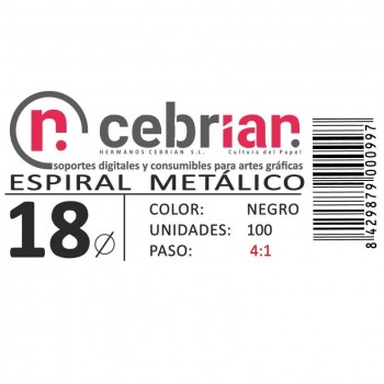 CAJA 100U ESPIRAL METAL 18 MM NEGRO PASO 4:1