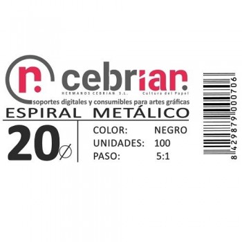 CAJA 100U ESPIRAL METAL 20 MM NEGRO PASO 5:1
