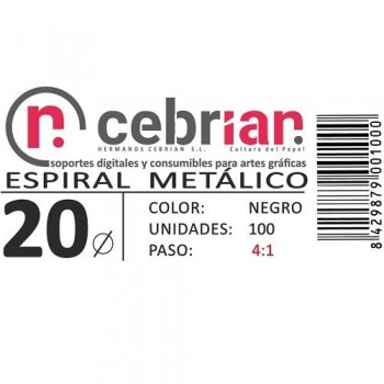 CAJA 100U ESPIRAL METAL 20 MM NEGRO PASO 4:1