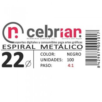 CAJA 100U ESPIRAL METAL 22 MM NEGRO PASO 4:1