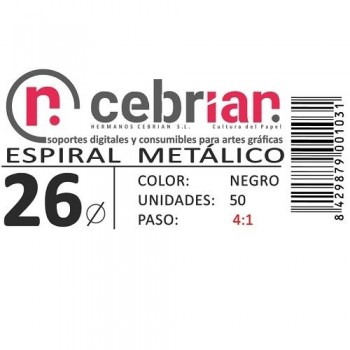 CAJA 50U ESPIRAL METAL NEGRO 26 MM PASO 4:1