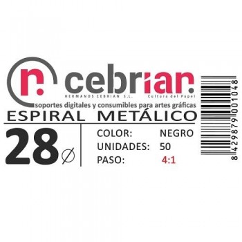 CAJA 50U ESPIRAL METAL 28 MM NEGRO PASO 4:1