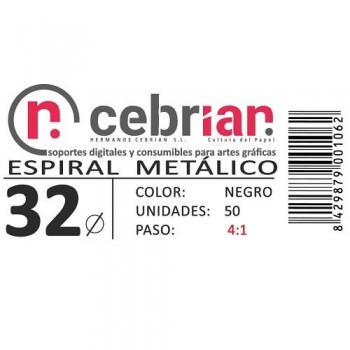 CAJA 50U ESPIRAL METAL NEGRO 32 MM PASO 4:1