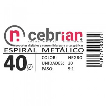 CAJA 30U ESPIRAL METAL NEGRO 40 MM PASO 5:1