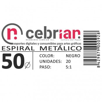CAJA 20U ESPIRAL METAL NEGRO 50 MM PASO 5:1